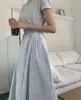 Las tallas se han actualizado. Vestido Largo de Verano Fresco Estilo Coreano, Cuello Redondo, Cinturón de Corbata para Mujer, Estilo Nuevo