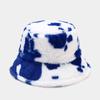 Otoño e Invierno Nuevo Patrón Lechero Sombrero de Pescador para Mujer Estampado Moda Coreana Felpa Engrosado Cálido Sombrero de Caldero Popular en Internet de Moda