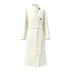 ES MODA Producto Nuevo de Invierno Estilo Hepburn Cuello Alto Solapa Asimétrica Abrigo Holgado Aura Abrigo de Lana Doble Faz Mujer