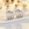 Pendientes de Plata de Ley de Tres Filas Completos de Diamante Multicapa, Pendientes de Aro de Circonita Bicolor de Lujo Ligero, Pendientes de Moda para Viajeros, Más Vendidos