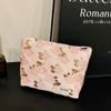 Bolsa de Cosméticos para Mujer, Gran Capacidad, Bolsa de Cosméticos Portátil con Flores Moradas, Fresca y Pequeña, Neceser, Elegante Bolsa de Cosméticos Jacquard