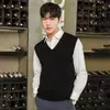 Chaleco de punto para hombre con cuello en V transfronterizo, estilo otoño e invierno, chaleco de punto de forro polar Andy, sin mangas, casual, de color liso