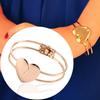 Pulsera abierta creativa con forma de corazón esmerilado, nueva pulsera japonesa y coreana brillante de doble corazón, pulsera para mujer, joyería pequeña