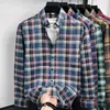 Camisa Xadrez Clássica 100% Algodão Puro de Manga Longa para Homens Jovens e de Meia-Idade, Camisa de Outono Escovada, Camisa Masculina Não Amassa