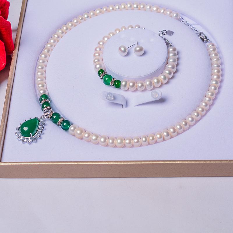 母亲节天然淡水珍珠妈妈链套装 民族风玛瑙项链手链耳