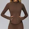 Jaqueta de Yoga Escovada Transfronteiriça Manga Longa Zíper Bolso com Aba Calça Justa Top Esportivo para Corrida Fitness ao Ar Livre para Mulheres 4510