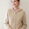 Cardigan com Capuz 100% Caxemira Pura Outono e Inverno Casual Estilo Coreano Feminino Slim Malha Outerwear