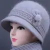 Otoño Invierno Mujer de mediana edad y anciana Cálido con felpa interior Sombrero de lana para madre Sombrero de pescador tejido con protección para las orejas y protección contra el frío de pelo de conejo para señora mayor abuela