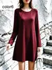 Nuevo Vestido de Punto con Cuello Redondo Otoño/Invierno 2026, Corte Holgado, Adelgazante, Color Sólido, Manga Larga, Suministro Directo de Ropa para Mujer para Comercio Transfronterizo