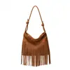 Bolso de hombro cruzado de gran capacidad transfronterizo, estilo nuevo 2026, nuevo estilo de moda europeo y americano, borlas, retro, popular, simple, para debajo del brazo