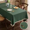 Toalha de Mesa Retangular, Estoque Disponível, Cor Sólida Revestida com Filme TPU de Poliéster, Design com Aparência de Linho, Impermeável e Resistente a Óleo, Opções Multicor com Borda Decorativa de Renda para Sala de Jantar e Decoração de Casa, Fornecimento Direto da Fábrica