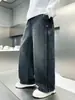Jeans Sueltos de Pierna Ancha para Niños Medianos y Grandes, Pantalones Largos de Pierna Recta, Estilo Casual de Moda, Color Oscuro, Diseño Lavado