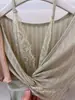 Camiseta de Manga Corta Azul con Adorno de Encaje Trenzado Estilo Coreano para Mujer, Top de Verano Ajustado