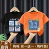 Camiseta moderna de manga corta estampada para niños pequeños, holgada y versátil, top de algodón puro con cuello redondo y diseño de dibujos animados estilo coreano
