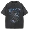Camiseta Masculina de Algodão Puro Pesado Manga Curta Estilo Retro Americano, Casual de Verão Solta Tendência Oversize Lavada Vintage