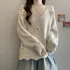 Suéter Holgado de Encaje con Flores Tridimensionales para Mujer, Talla Grande, Nuevo Estilo Otoño e Invierno, Top de Punto Adelgazante, Estilo Francés