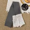 Leggings infantis de renda escovada com padrão ondulado, meias caneladas infantis, calças de nove pontos em retalhos, calças coloridas da moda para usar por cima