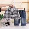 Conjunto Informal Trendy Genial Estilo Coreano para Niños 2026 Otoño Nuevo de Comercio Exterior Traje de Tres Piezas a Cuadros de Manga Larga para Niños