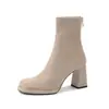 Botas Finas de Camurça para Mulheres, Botas Curtas Elásticas, Novas Botas de Salto Alto de Bico Redondo para Outono e Inverno, Botas Curtas de Salto Grosso com Zíper nas Costas Estilo Coreano para Mulheres