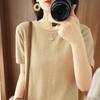 Camiseta de Algodón de Manga Corta Nueva Primavera Verano 2025 Cuello Redondo Talla Grande Holgada Cuello Redondo Dobladillo Diamante Top para Mujer