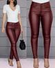 2025 Pantalones Nuevos de Moda para Mujer de Amazon Transfronterizo, Pantalones de Cuero PU de Color Sólido Modernos, Pantalones Sexy de Pierna Pequeña, Pantalones Casuales