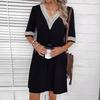 Em estoque 2024 Explosões transfronteiriças Nova Amazon Independent Station Lace Decote em V Manga Média Vestido casual solto