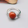 Anillo de plata de ley con mantra de seis caracteres, ágata roja del sur, estilo retro desgastado, boca viva, ajustable, para dedo índice, anillo ancho con borla