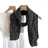 Bufanda de Seda Larga Fina de Doble Capa Floral Atmosférica para Mujer Versátil Estilo Otoño Elegante Bufanda para Cuello Diadema Fina Bufanda de Estilo Artístico