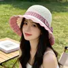 Nuevo Sombrero de Paja de Verano con Protección Solar para Mujer, Nuevo Sombrero de Pescador Hueco Transpirable de Verano en Estilo Simple
