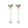 Pendientes Largos con Lazo Estilo Ins Coreano, Gama Alta, Modernos, Lujo Accesible, Elegantes Exquisitos, Versátiles Pendientes con Pasador de Plata 925 para Mujer
