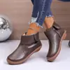 2026 Novos Sapatos Femininos de Comércio Exterior Bico Redondo Casuais Botas Femininas de Couro Amazon Tamanho Grande Cor Sólida Zíper Lateral Botas Martin Femininas