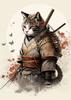 Pintura Moderna Gato Samurái Pintura en Lienzo Mural Póster Arte de Pared Dormitorio Sala de Estar Pintura Decorativa Moderna