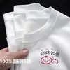 Camiseta Blanca de Manga Corta de Algodón Puro para Estudiantes Mujeres, Holgada y Adelgazante, de Media Manga, Nuevo Estilo Ins Verano 2024
