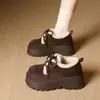 Mocassins Retrô Khaki com Plataforma Aumentadora de Altura, Forrados com Lã, para Mulheres, Novo Inverno 2026, Sapatos de Algodão Quentes Estilo Birkenstock