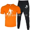 Nuevo Traje Casual de Dos Piezas para Hombre, Camiseta de Manga Corta de Color Sólido con Estampado, Pantalones, Ropa Deportiva Casual de Verano