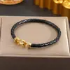 Pulsera de Cuero Tejido con Hebilla de Herradura de Circonita Microincrustada de Nuevo Estilo Transfronteriza para Mujer, Pulsera Metálica Galvanizada Multicolores de Moda