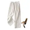 Pantalones Anchos de Algodón y Lino para Mujer Verano 2024 Delgados Estilo Coreano con Pinzas Laterales de Cintura Alta Caídos Rectos Casuales para Mujer