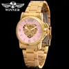 Reloj Mecánico Semiautomático Compacto Casual de Moda para Mujer Winner en Negro, Rosa y Dorado