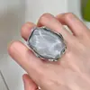 Anel simples e versátil da série prata, anel geométrico de dedo indicador com borla de lava, anel aberto personalizado para meninas e casais, moderno para homens