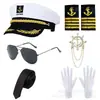 Sombrero de Piloto de Aviación de Halloween Accesorios de Disfraz con Insignia de Capitán Gafas Corbata Set de Cosplay