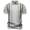 Camisa Polo de Punto de Manga Corta para Hombre Nueva de Verano 2026 Transfronteriza Top de Lana Rayado para Hombre