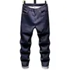 Jeans masculino azul escuro de marca de alta qualidade e moderno, corte slim, perna reta, novo clássico versátil de primavera, calça stretch para homens