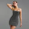 C7481 Transfronterizo Aliexpress Amazon Moda Europea y Americana para Mujer Vestido Bodycon Sexy con Cuello Halter y Pedrería Vestido Corto