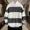 Otoño Invierno Nuevo Suéter de Punto para Hombre Mujer Ropa Exterior Estilo Perezoso Juvenil Suéter Holgado Rayado Bloque de Color Tendencia