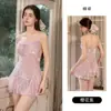 Rojo Deseo Puro Malla Profundo V Caliente Transparente Espalda Descubierta Fruncido Almohadillas Extraíbles en el Pecho Bata de Noche Atado Conjunto de Bata Exterior M7176