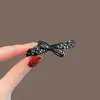 Grampo de Cabelo Preto com Laço e Strass para Mulheres, Presilha de Uma Linha Exquisita e de Alto Padrão, Presilha Lateral, Presilha para Franja, Grampo de Cabelo, Presilha Jacaré