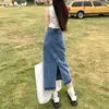 Falda Larga de Mezclilla con Abertura de Cintura Alta para Mujer, Nuevo Estilo Verano 2026, Falda Línea A Petite, Falda Larga Retro Ajustada a la Cadera
