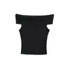 Estilo Desejo Puro Sexy Ombro a Ombro Elástico Slim-Fit Curto Top de Tricô Chegada Nova de Verão Elástico Apertado Camada Base Top para Mulheres