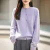Cárdigan de Seda de Morera Cepillado sin Costuras Cuello Redondo para Mujer Otoño Invierno Cálido Holgado Ropa Exterior Estilo Francés para el Trabajo Top de Punto