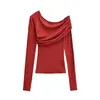 Ropa de Mujer al por Mayor Transfronteriza Primavera 2026 Nuevo Color Sólido Ajustado Top Interior Estilo Europeo y Americano Elegante Camiseta de un Hombro
